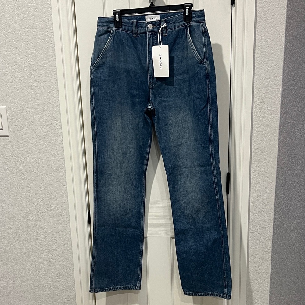 Frame Denim Classic Indigo High Rise Straight Fit Trouser “Le Jane” Jeans